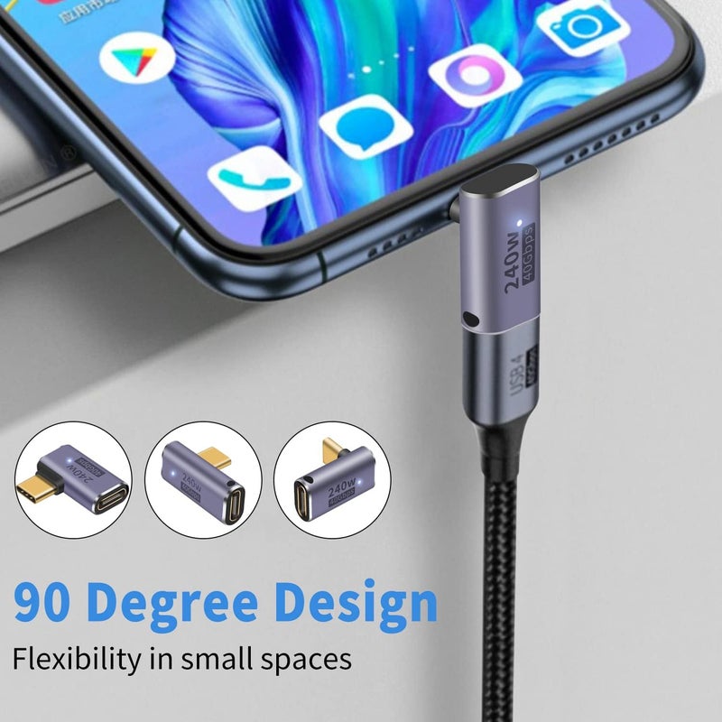 Duttek USB C 90 Degree Adapter [40Gbps, 240W Fast Charging and 8K Video ] USB C Angle Adapter Support Thunderbolt 4/3 Cable for Laptop, Tablet and Phones (3 Pack) - Image 4